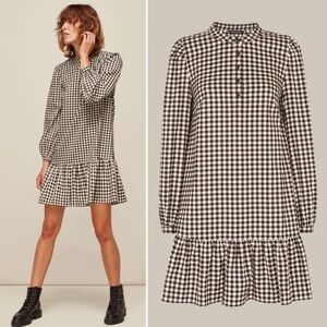 Whistles London Gingham Plaid Brown Checkered Dress Large 12 New